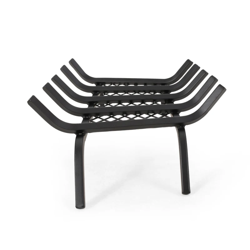 Mid Century Modern Iron Fireplace Log Holder, No Assembly Required, 27" L x 13" W x 6.5" H, Matte Black