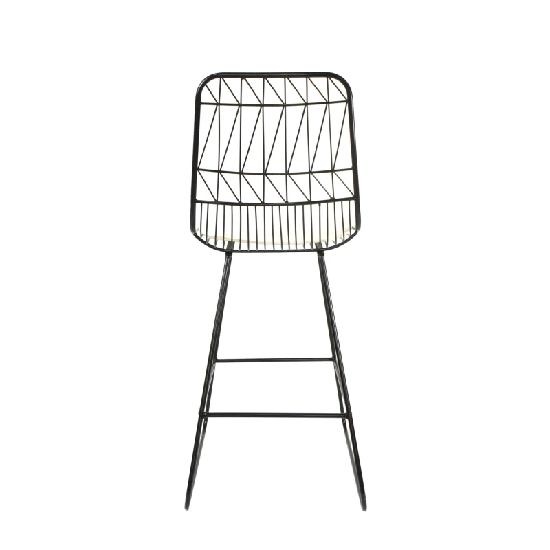 Modern Outdoor Wire Counter Stools Set of 2 with Cushions, Water-Resistant Fabric, Iron Frame, 18.25" L x 24.75" W x 42" H, Black+Ivory