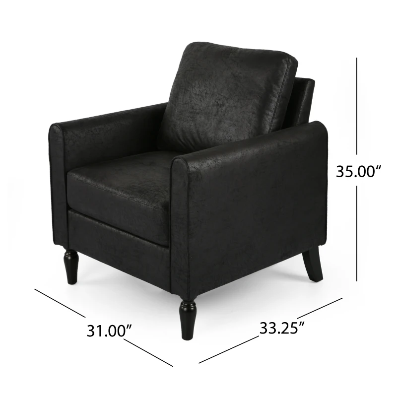 Contemporary Club Chair with Plush Microfiber Cushions, Low Profile Design, Birch Wood Frame, 31" L x 33.25" W x 35" H, Black
