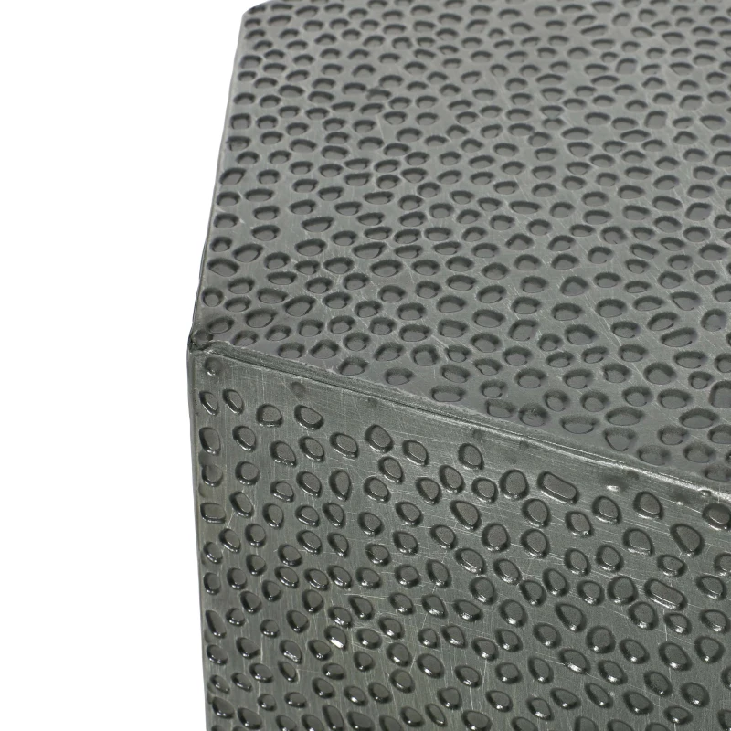 Modern Hammered Iron Geometric Side Table, No Assembly Required, 20.5" L x 19.5" W x 22.75" H, Antique Silver