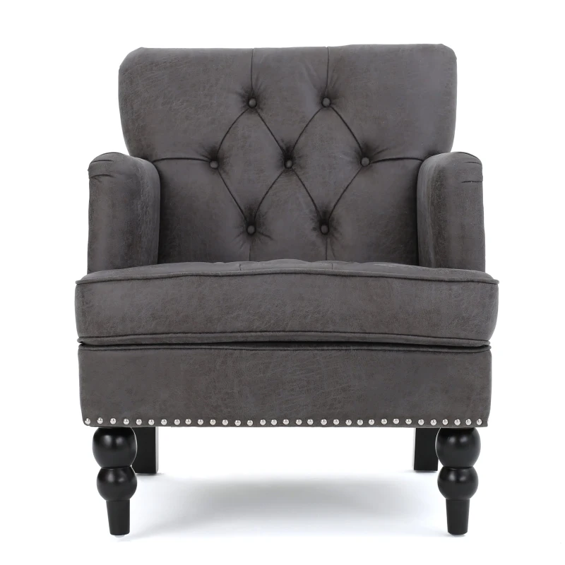 Modern Accent Tufted Club Chair with Rivet Design and Birch Wood Legs, Button Tufted Diamond Stitch, 28" L x 31.75" W x 35" H, Slate