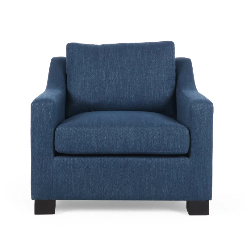 Accent Upholstered Club Chair with Contemporary Design, Sloped Arms and Birch Wood Legs, 33.75" L x 33.5" W x 32" H, Navy Blue