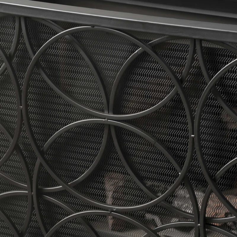Stylish Single Panel Iron Fireplace Screen with Durable Iron Frame, Modern Overlapping Circle Design, 41.1" L x 9.25" W x 31.1" H, Black