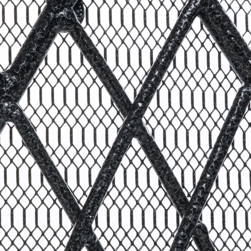 Retro style Fireplace Screen with Ornate Wrought Iron Design, Foldable Three-Panel Structure, 55.75" L x 1.75" W x 32.25" H, Black+Silver