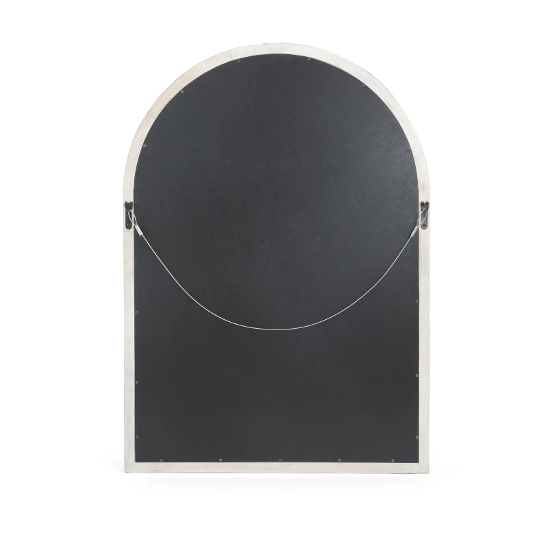 Traditional Arched Windowpane Mirror, Handcrafted Mango Wood Frame, Ready to Hang, 31" L x 1.25" W x 44" H, White
