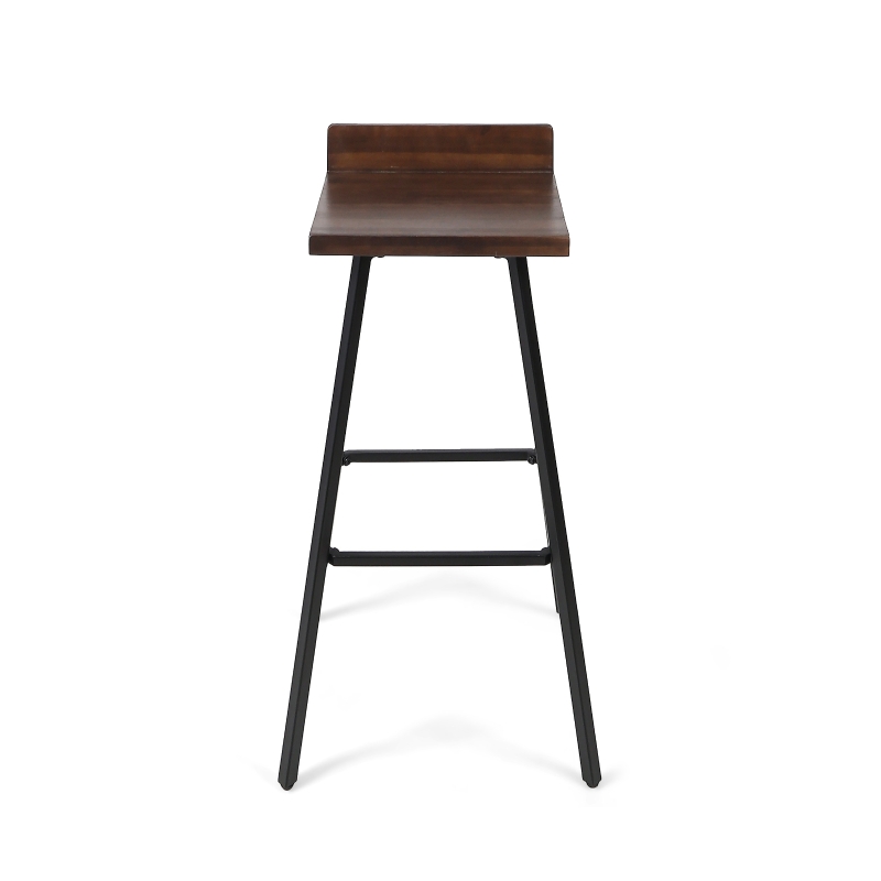 Vinsetto Contemporary Indoor Acacia Wood Bar Stools Set of 2 with Iron Legs and Footrests, Handcrafted, 17.25" x 17.25" x 33", Brown