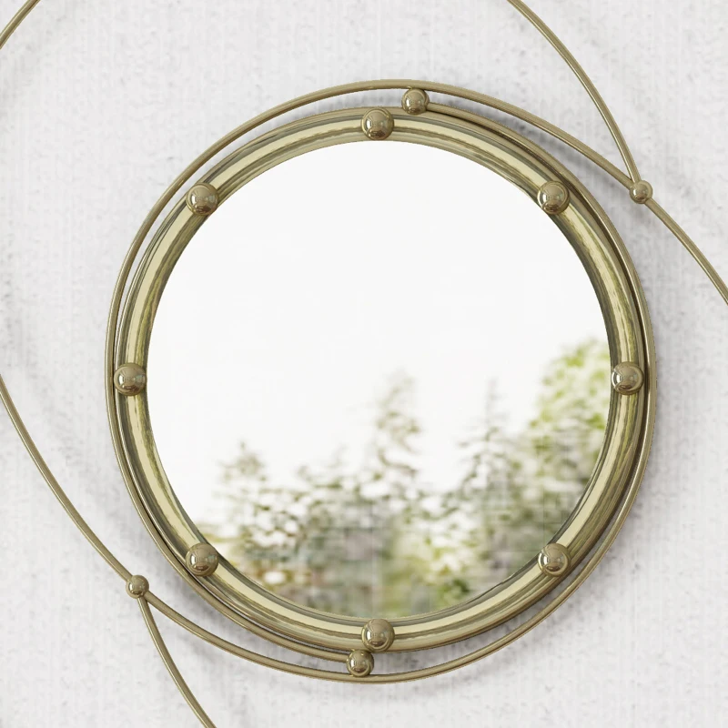 Round Flower Patterned Wall Mirror with Stainless Steel Frame, No Assembly Required, 35.25" L x 35.25" W x 1.5" H, Gold