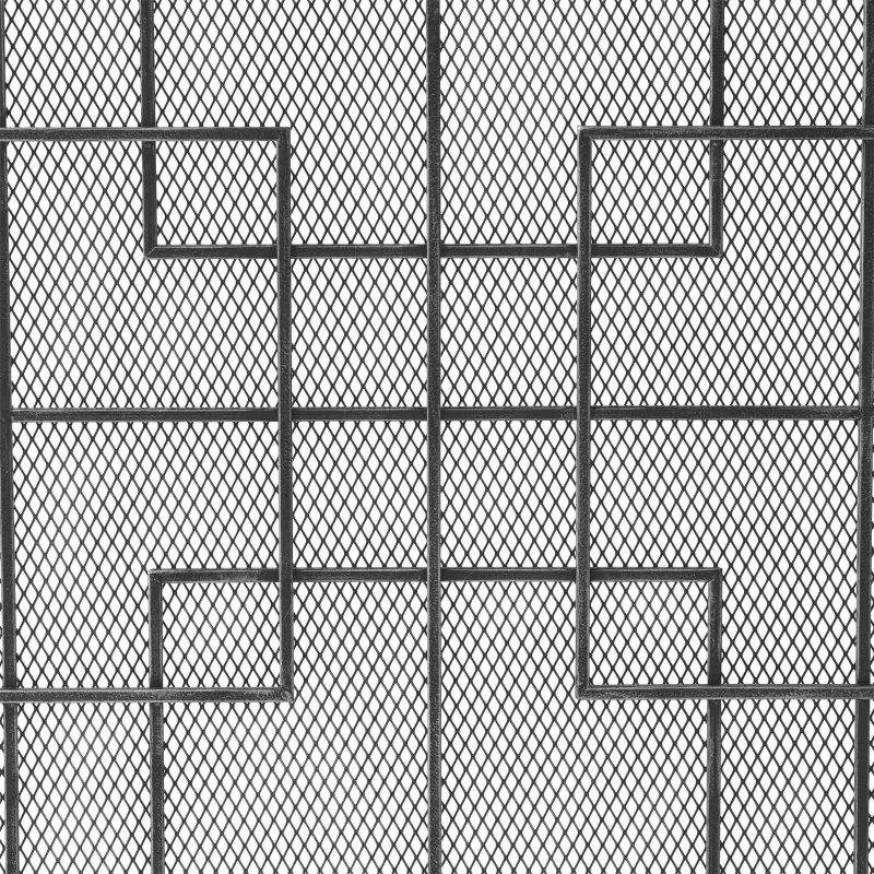 Modern Single Panel Decorative Fireplace Screen with Fine Mesh, Square Pattern, Easy Assembly, 41" L x 8" W x 30.75" H, Black+Silver Iron