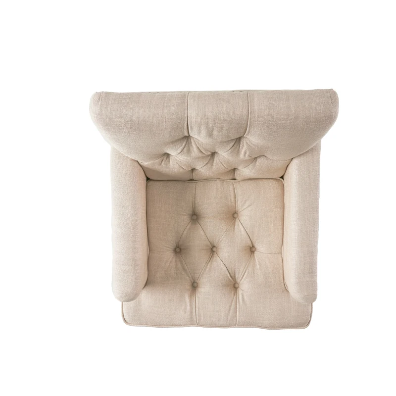 Modern Accent Tufted Club Chair with Button Tufted Diamond Stitch, Nailhead Accents, Birch Wood Legs, 28" L x 31.75" W x 35" H, Beige