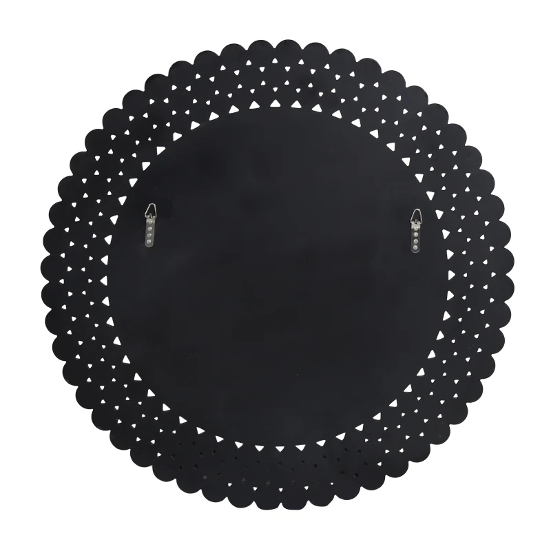 Contemporary Studded Round Wall Mirror, Tempered Glass with Iron Frame, Hand-Crafted, No Assembly Required, 35.5" x 35.5", Black