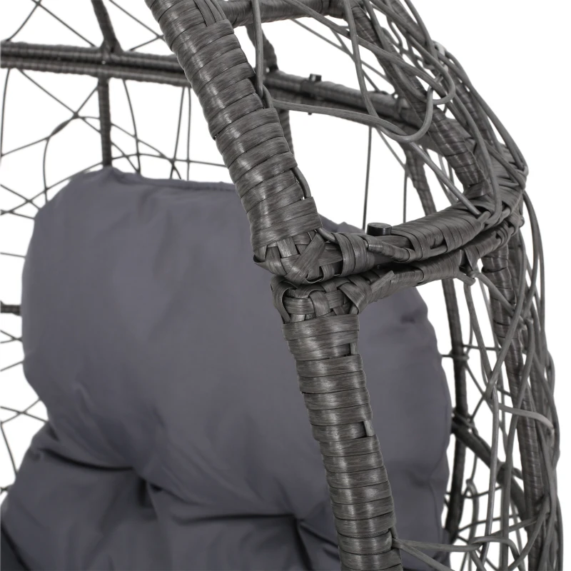 Outdoor Wicker Teardrop Chair with Water-Resistant Cushions, Faux Rattan Iron Frame, Handcrafted Detailing, 38.5" L x 30.75" W x 57.25" H, Gray