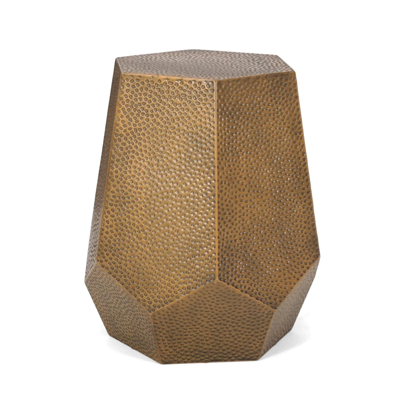 Modern Hammered Iron Geometric Side Table, No Assembly Required, 20.5" L x 19.5" W x 22.75" H, Gold