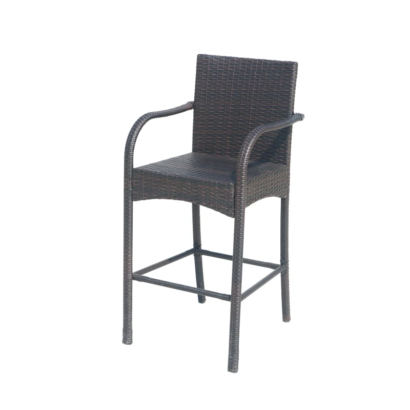 Vinsetto Outdoor Wicker Barstool Chair Set of 2 with Durable Powder-Coated Metal Frame, Hand-Crafted Faux Rattan, 22" L x 24.25" W x 45.5" H, Brown