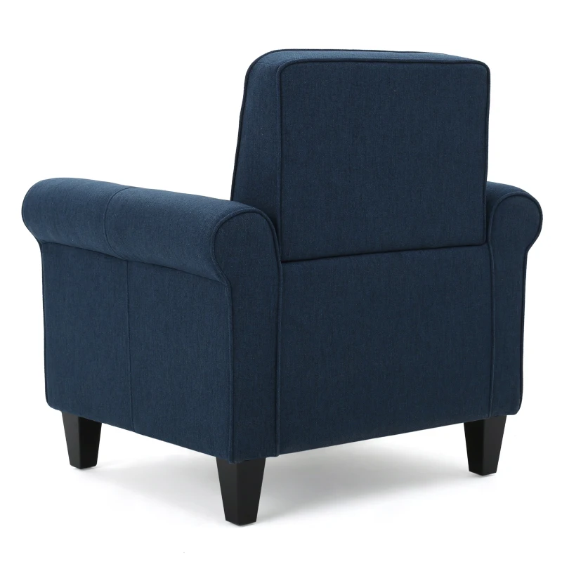 Contemporary Club Chair with Fabric Upholstery and Birch Wood Legs, 30.75"L x 28.75"W x 33"H, Navy Blue