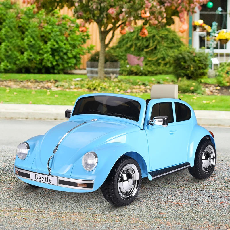 Aosom Licensed Volkswagen Beetle Electric Kids Ride-On Car 6V Battery Powered Toy with Remote Control Music Horn Lights MP3 for 3-6 Years Old Blue