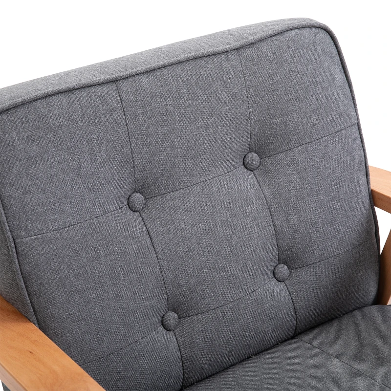 HOMCOM Mid-Century Modern Accent Chair, Linen Fabric Lounge Seat with Tufted Back, Padded Cushion, Grey