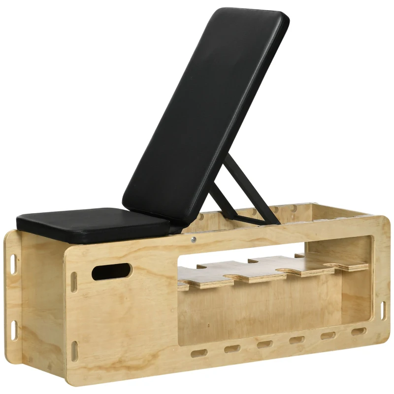 Soozier Wooden Workout Bench with Dumbbell Rack and Resistance Bands, Adjustable Incline Weight Bench for Home Gym(m-10)