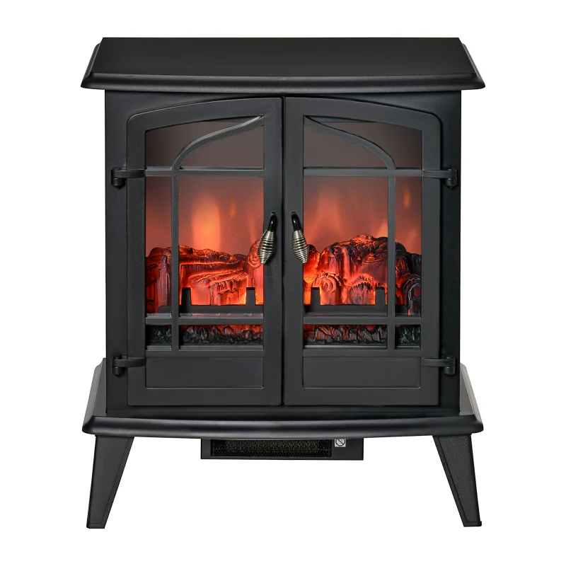 HOMCOM Electric Fireplace Stove, Freestanding Indoor Heater with Realistic Flame Effect, Adjustable Temperature and Overheat Protection, Black
