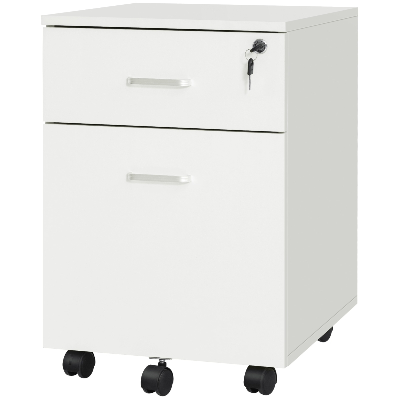 Vinsetto 2 Drawer File Cabinet with Lock and Keys, Mobile Vertical Filing Cabinet with Wheels and Drawers, Home Office Cabinet, White