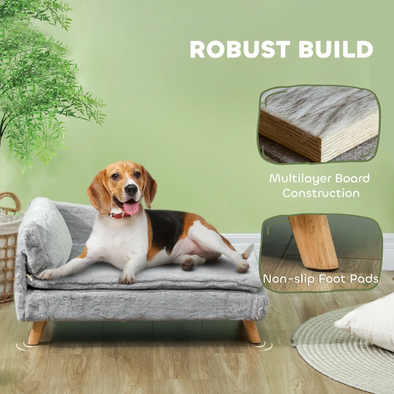PawHut Dog Sofa Bed for Medium Dogs Cats with Cushion, Pillow, Removable and Washable Cover, Non-slip Foot Pads, Light Grey
