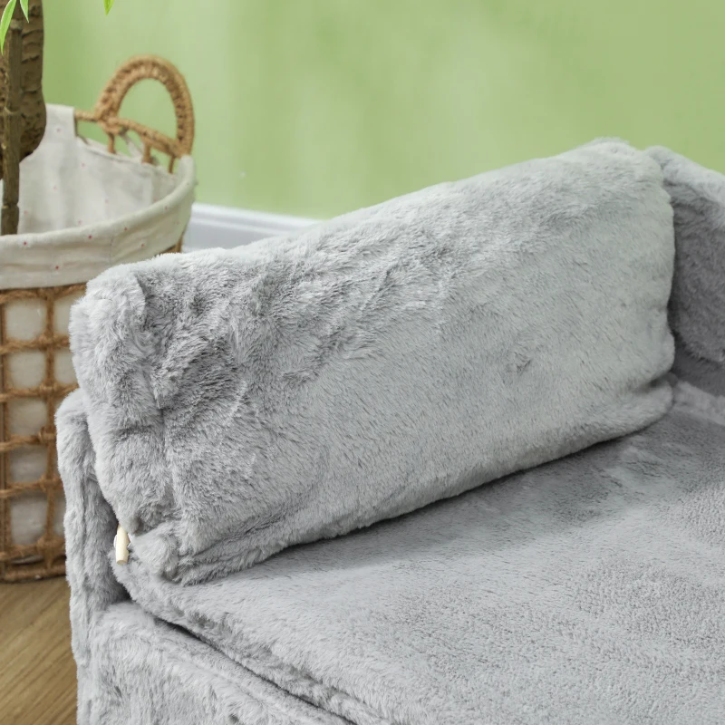 PawHut Dog Sofa Bed for Medium Dogs Cats with Cushion, Pillow, Removable and Washable Cover, Non-slip Foot Pads, Light Grey