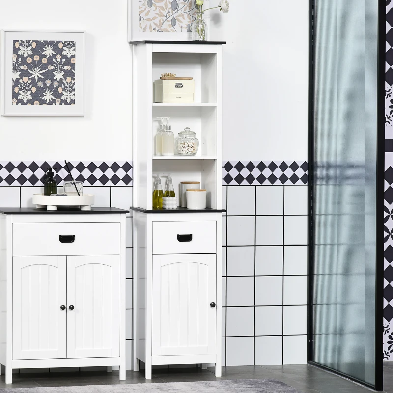 kleankin Tall Bathroom Storage Cabinet, Floor Standing Linen Cabinet with Drawer and Adjustable Shelf for Living Room, White