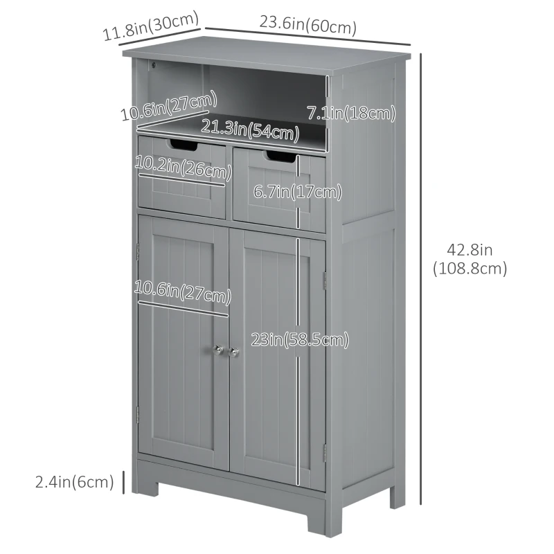 kleankin Freestanding Bathroom Cabinet with Adjustable Shelf and Drawers, Small Cabinet for Bathroom, Living Room, Grey