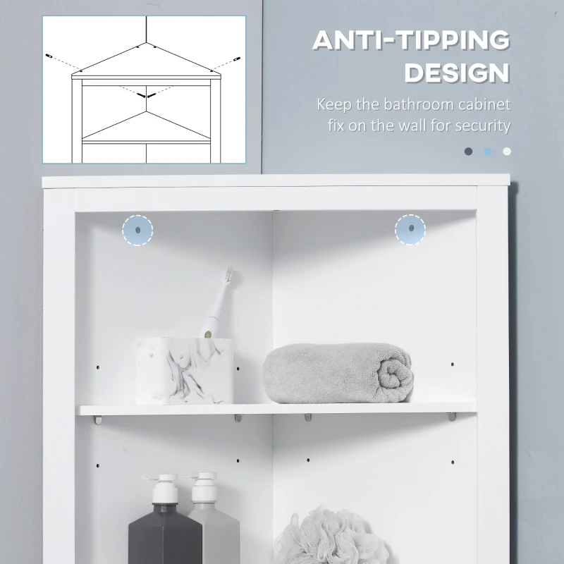 kleankin Tall Bathroom Storage Cabinet, Corner Cabinet with Doors, Linen Cabinet with Doors and 3-Tier Shelves, White