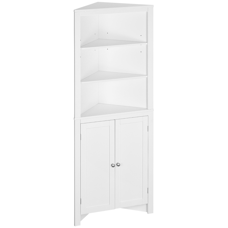 kleankin Tall Bathroom Storage Cabinet, Corner Cabinet with Doors, Linen Cabinet with Doors and 3-Tier Shelves, White