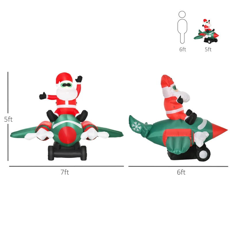 HOMCOM 7.3 ft Long Christmas Inflatables Outdoor Decorations Santa Claus Flying an Airplane, Blow-Up Yard Christmas Decor with LED Lights Display