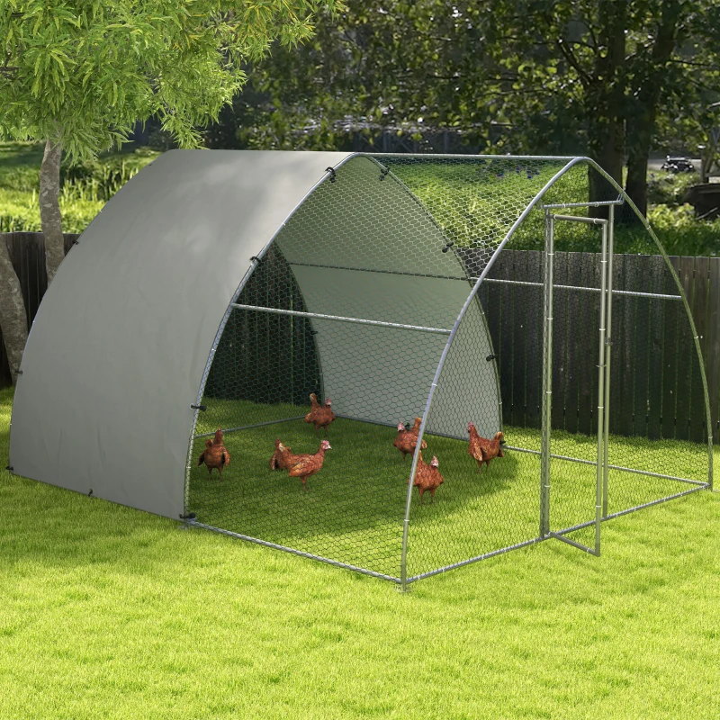 PawHut Metal Chicken Coop with Waterproof and Anti-UV Cover, Walk in Poultry Cage Outdoor for 8-12 Chickens, 10' x 12.3' x 7.2'