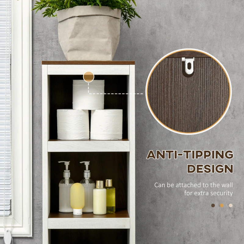 kleankin Tall Bathroom Storage Cabinet, Freestanding Tower Cabinet with 3 Open Shelves and Adjustable Shelf, Antique White