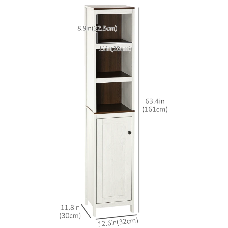 kleankin Tall Bathroom Storage Cabinet, Freestanding Tower Cabinet with 3 Open Shelves and Adjustable Shelf, Antique White