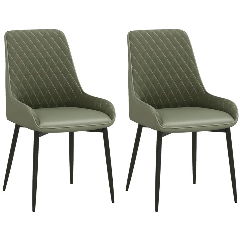 HOMCOM Upholstered Kitchen Chairs, Modern Dining Chairs Set of 2 with Diamond Tufting and Steel Legs for Dining Room, Green