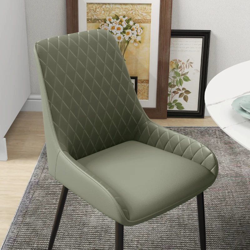HOMCOM Upholstered Kitchen Chairs, Modern Dining Chairs Set of 2 with Diamond Tufting and Steel Legs for Dining Room, Green