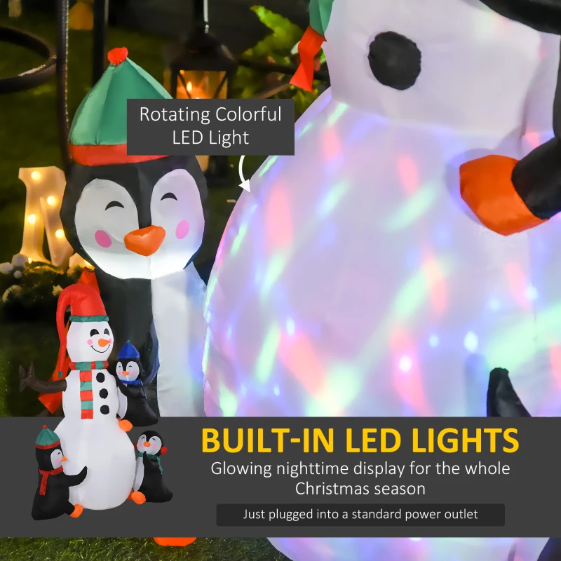 HOMCOM 6' Christmas Inflatables Outdoor Decorations Snowman with Penguins, Blow-Up Yard Christmas Decor with LED Rotating Colorful Light