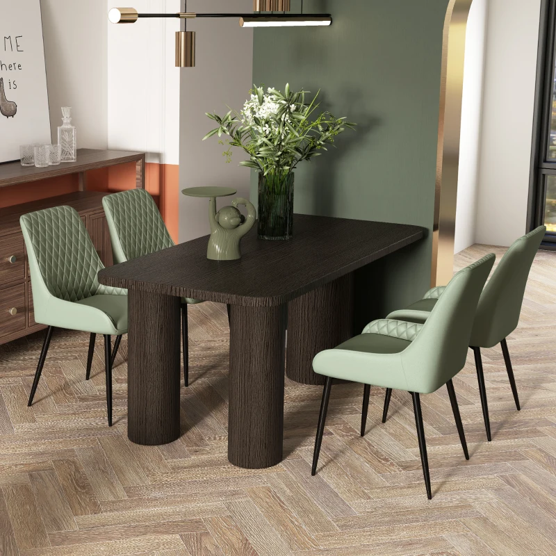 HOMCOM Upholstered Kitchen Chairs, Modern Dining Chairs Set of 2 with Diamond Tufting and Steel Legs for Dining Room, Green
