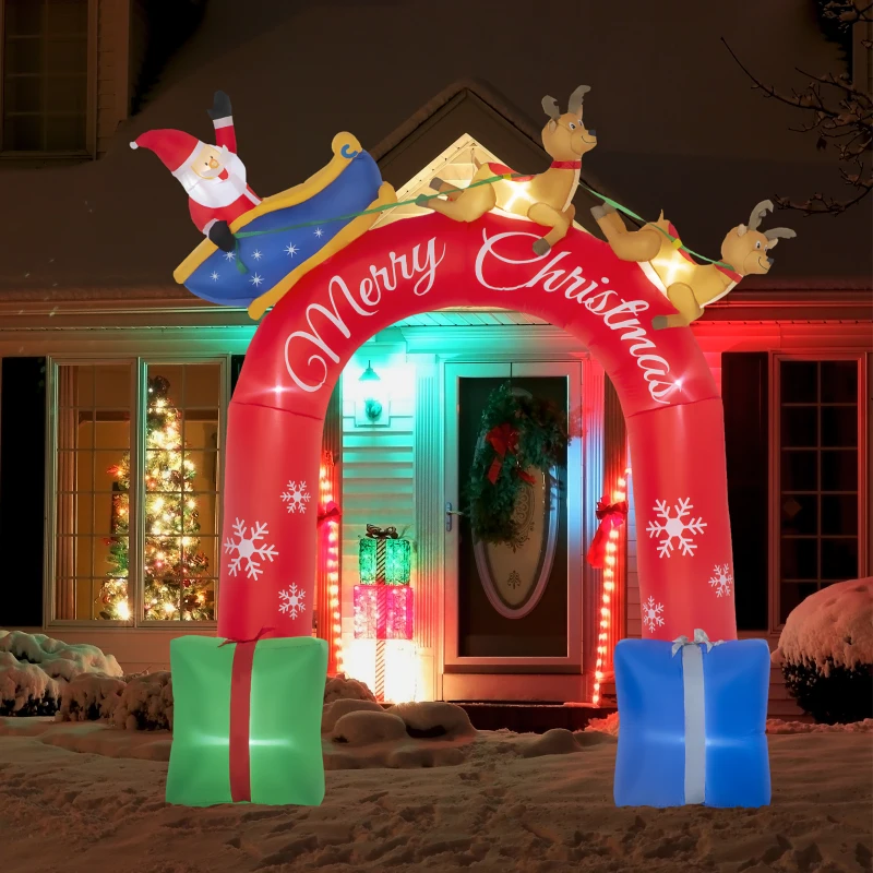 Outsunny 9ft Christmas Inflatables Outdoor Decorations Arch with Santa Claus Riding a Sled, Blow-Up LED Yard Christmas Decor for Garden, Lawn, Party