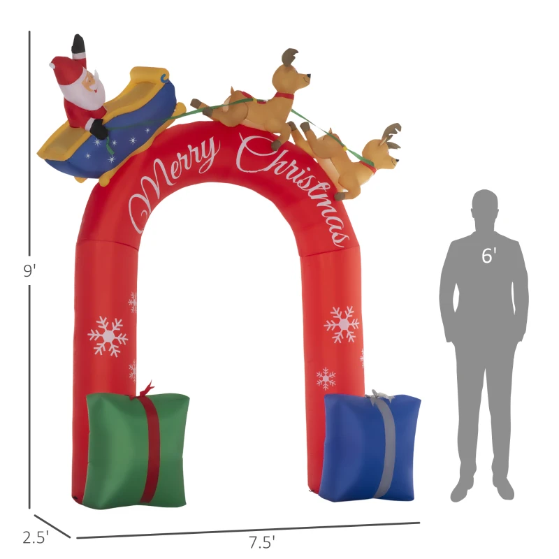 Outsunny 9ft Christmas Inflatables Outdoor Decorations Arch with Santa Claus Riding a Sled, Blow-Up LED Yard Christmas Decor for Garden, Lawn, Party