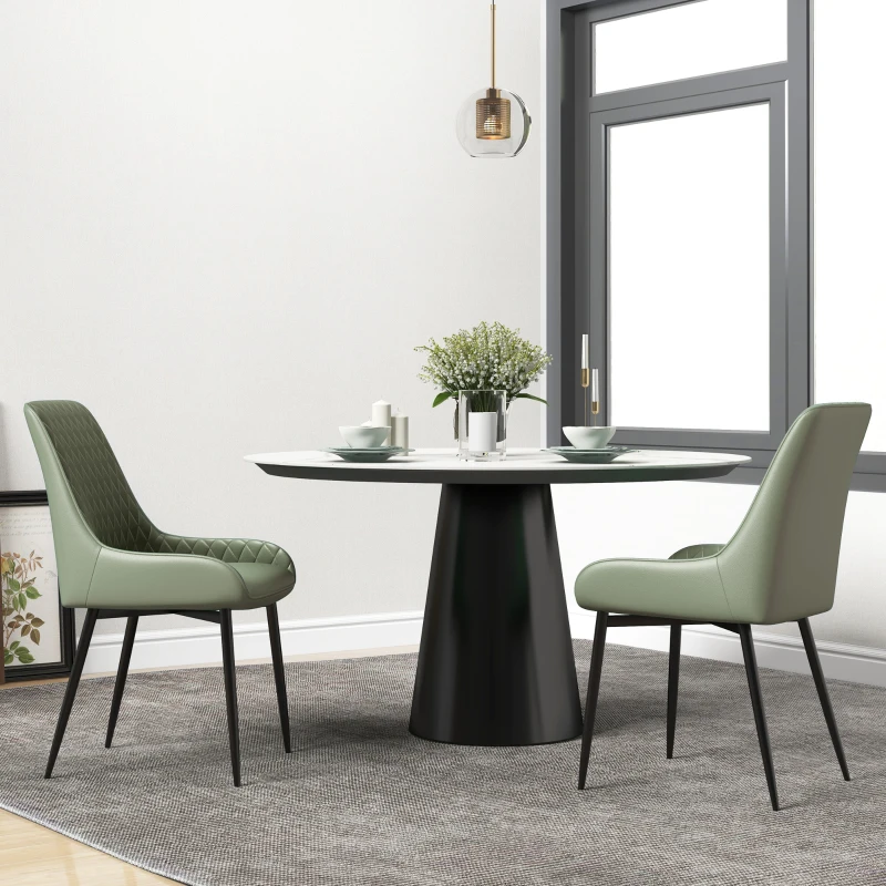 HOMCOM Upholstered Kitchen Chairs, Modern Dining Chairs Set of 2 with Diamond Tufting and Steel Legs for Dining Room, Green