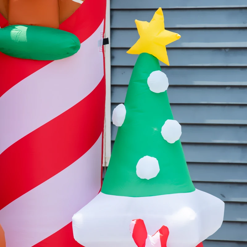 Outsunny 10ft Christmas Inflatables Outdoor Decorations Candy Castle, Blow-Up LED Yard Christmas Decor, Built-in Rotating Colorful Light for Garden, Lawn, Party