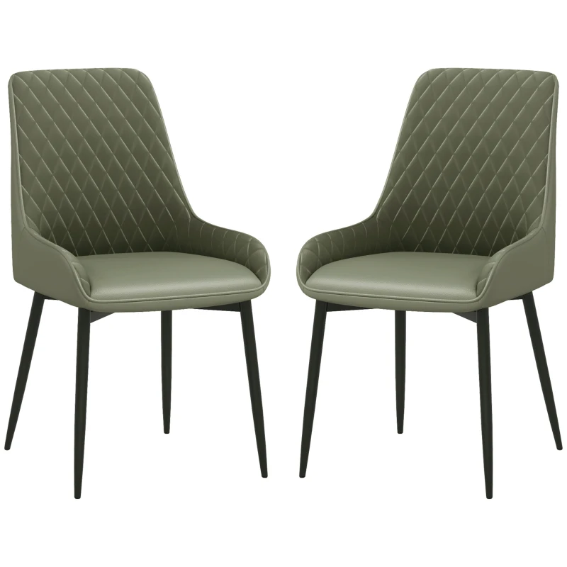 HOMCOM Upholstered Kitchen Chairs, Modern Dining Chairs Set of 2 with Diamond Tufting and Steel Legs for Dining Room, Green