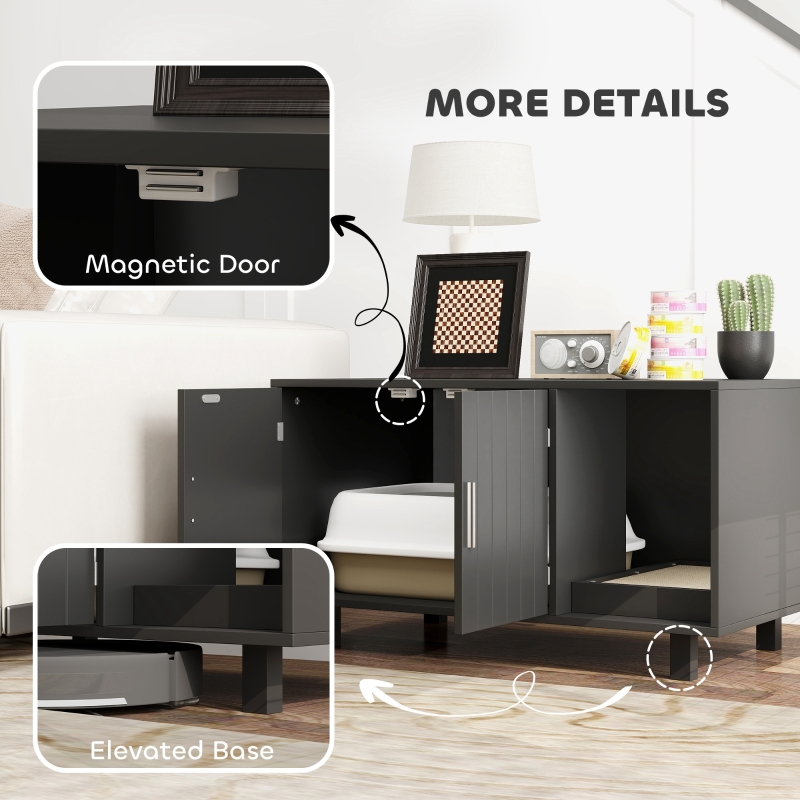 PawHut Cat Litter Box Enclosure, Cat House End Table with Scratcher, Black