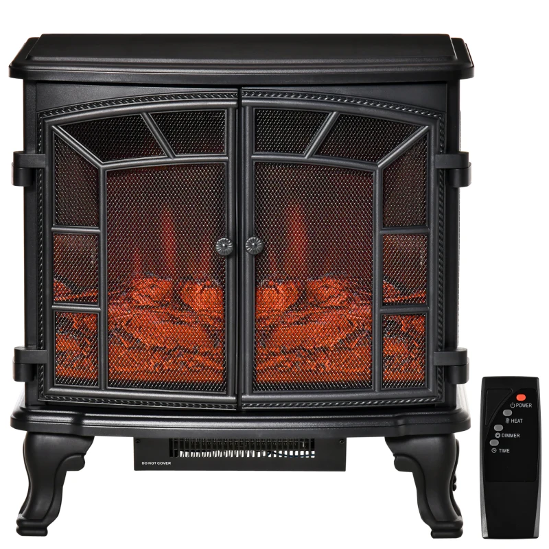 HOMCOM 27" Electric Fireplace Heater, Fireplace Stove with Realistic LED Flames and Logs, Remote Control and Overheating Protection, 750W/1500W, Black
