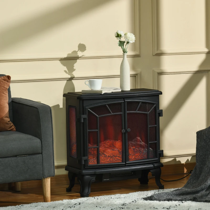 HOMCOM 27" Electric Fireplace Heater, Fireplace Stove with Realistic LED Flames and Logs, Remote Control and Overheating Protection, 750W/1500W, Black