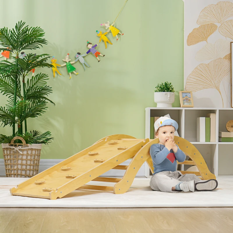 Qaba 4 In 1 Indoor Toddler Climbing Toy Set with Arch Climber, Ramp & Cushion, Wood