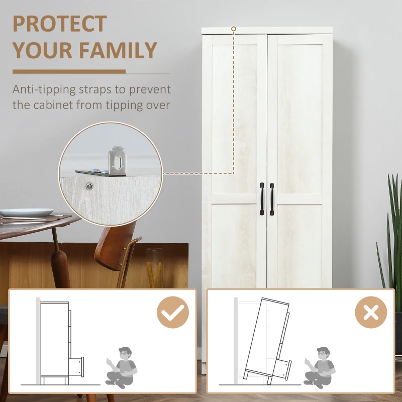 HOMCOM 63" 2-Door Kitchen Pantry, Freestanding Storage Cabinet with 5-tier Shelving and 2 Adjustable Shelves for Dining Room, Antique White