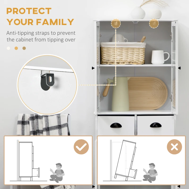 HOMCOM 61" Kitchen Pantry Cabinet with Storage, White