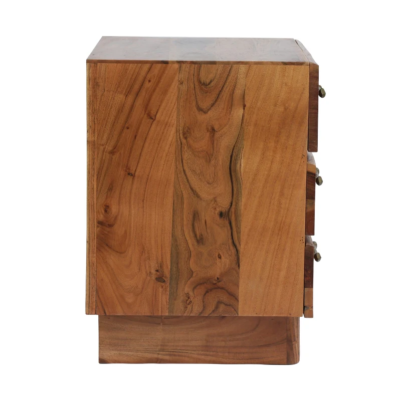 Boho Acacia Wood Nightstand, Handcrafted Design with Carved Accents, Drawer Shelf Storage, 18" W x 16" D x 22" H, Natural