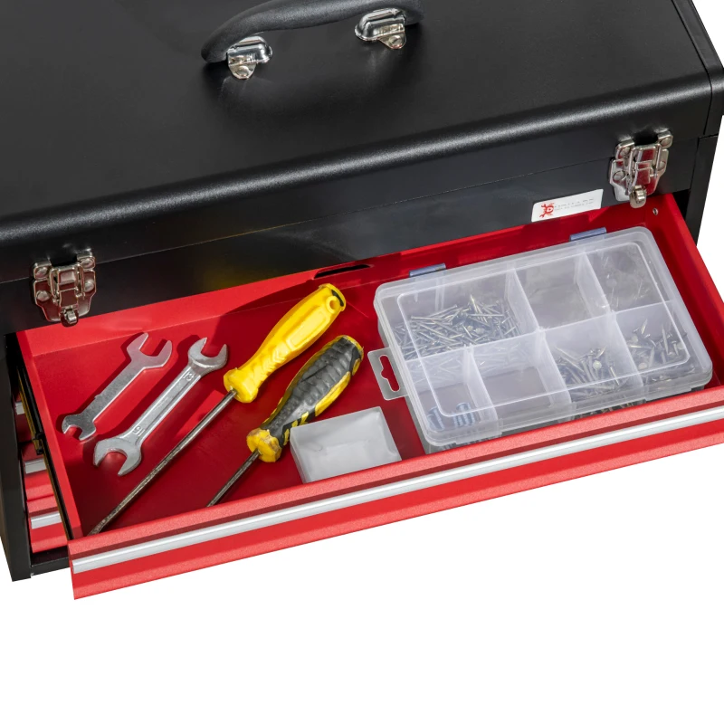 DURHAND Lockable Tool Chest and Tool Box Set of 2, 7 Drawer Tool Cabinet with Wheels, 4 Drawer Portable Tool Chest with Handle for Garage, Factory, Workshop, Red
